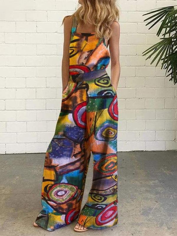 Abstract Printed Overalls Wide-leg Pants Jumpsuit Ins Street