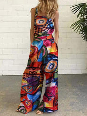 Abstract Printed Overalls Wide-leg Pants Jumpsuit Ins Street