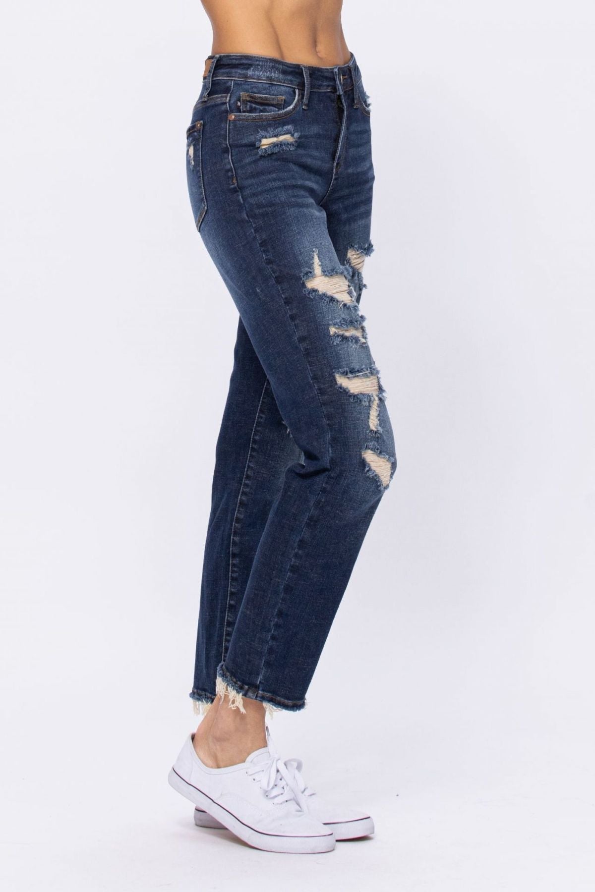 Mid-Rise Distressed Boyfriend Jeans Ins Street