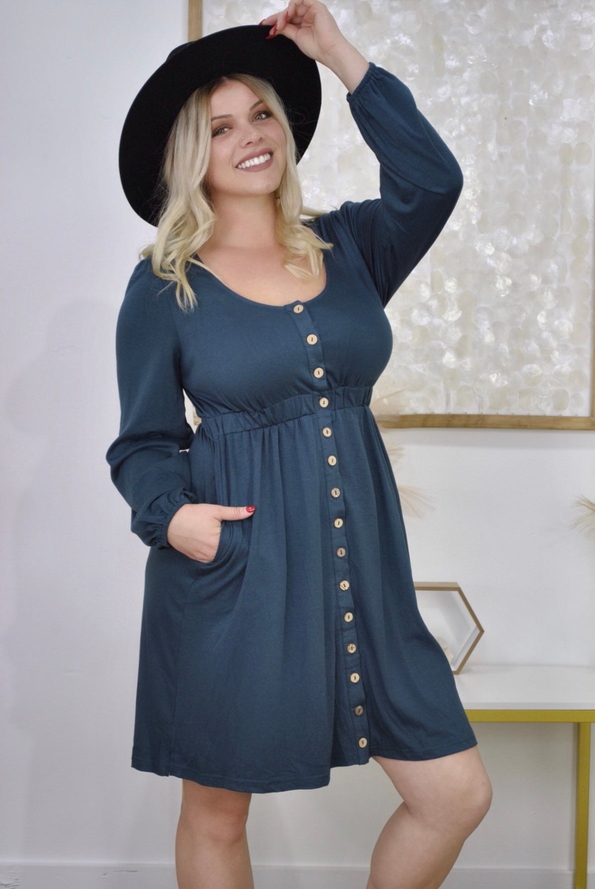 New Colors! Button Up Long Sleeve Dress Kiwidrop