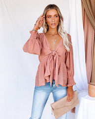 Addicted To Love Textured Tie Front Peplum Top - Rose FLAW-001