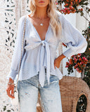 Addicted To Love Textured Tie Front Peplum Top - Sky Blue FLAW-001