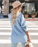 Addyson Button Down Knit Shacket - Baby Blue ENTR-001