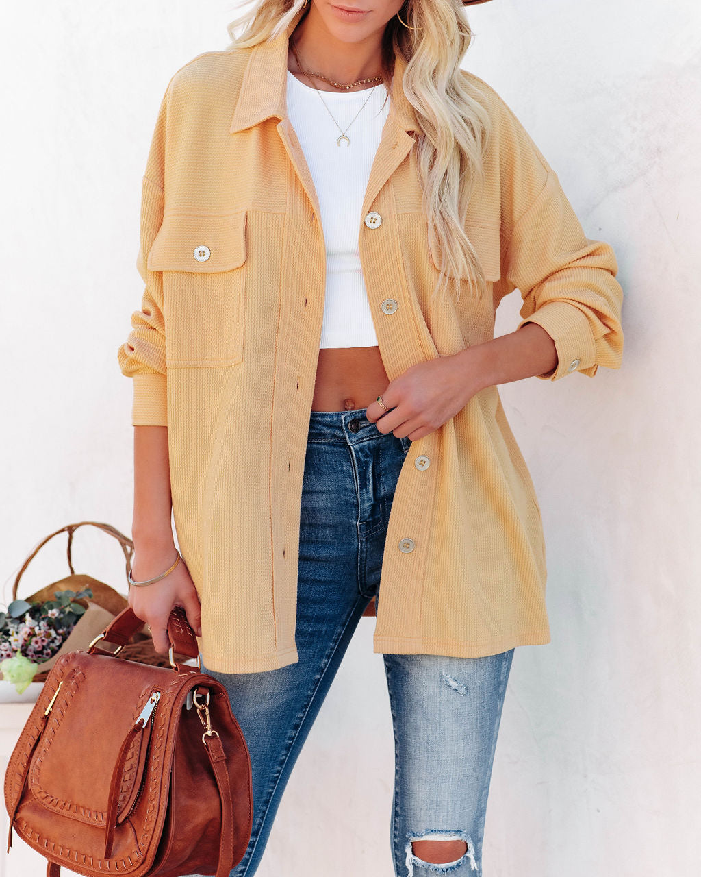 Addyson Button Down Knit Shacket - Yellow ENTR-001