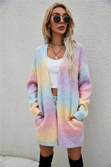 Multicolored Gradient Open Front Longline Cardigan Ins Street