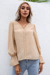 Lace Trim Flounce Sleeve Blouse Ins Street