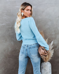 Aimee Ruched Crop Knit Sweater Top - Baby Blue DEE-001