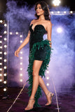 Jazlyn Dark Green Sequin Feather Dress Ins Street