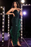 Jazlyn Dark Green Sequin Feather Dress Ins Street