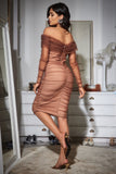 Xella Ruched Mesh Bandage Midi Dress - Chocolate Ins Street