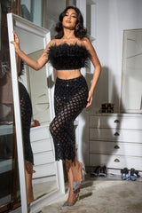 Tyra Feather Sequin Bandage Set - Black Ins Street