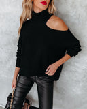 A La Mode Cutout Turtleneck Knit Sweater - Black &MER-001