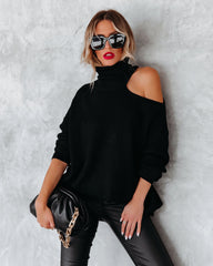 A La Mode Cutout Turtleneck Knit Sweater - Black &MER-001