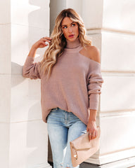 A La Mode Cutout Turtleneck Knit Sweater - Coffee &MER-001