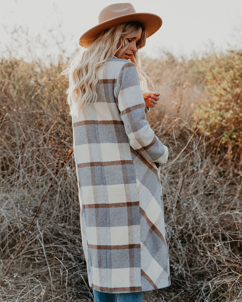 Alanis Pocketed Plaid Coat PROM-001