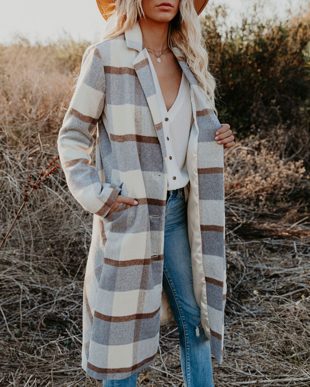 Alanis Pocketed Plaid Coat PROM-001