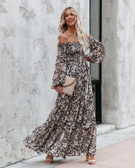 Alexandria Floral Smocked Off The Shoulder Maxi Dress SALT-001