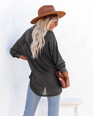 Alexie Button Down Ribbed Knit Top - Charcoal LIST-001