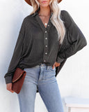 Alexie Button Down Ribbed Knit Top - Charcoal LIST-001