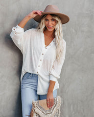 Alexie Button Down Ribbed Knit Top - Cream LIST-001