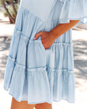Alicia Pocketed Ruffle Tiered Babydoll Dress - Light Blue AEOM-001