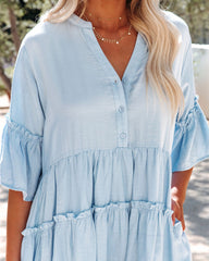 Alicia Pocketed Ruffle Tiered Babydoll Dress - Light Blue AEOM-001