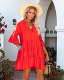 Alicia Pocketed Ruffle Tiered Babydoll Dress - Red AEOM-001