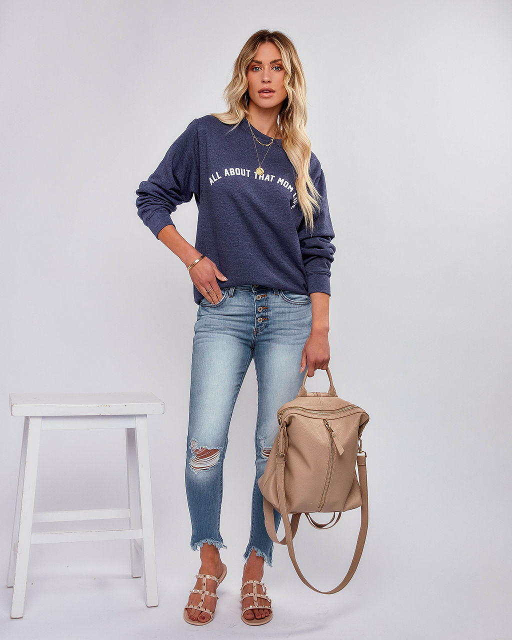 All About That Mom Life Cotton Blend Sweatshirt LULU-001