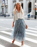 Allegro Ruffle Tulle Midi Skirt - Grey Blue
