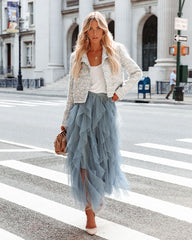 Allegro Ruffle Tulle Midi Skirt - Grey Blue STRU-001