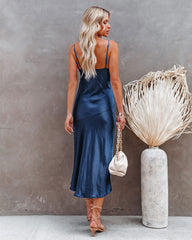 All For You Satin Midi Slip Dress - Navy ONE-001