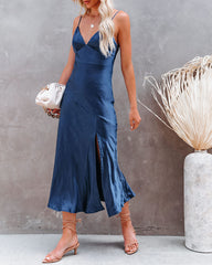 All For You Satin Midi Slip Dress - Navy ONE-001