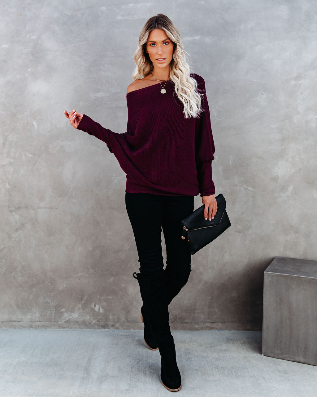 All That Ribbed Cashmere Blend Sweater - Wine - FINAL SALE OLIV-001