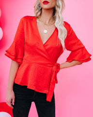 Allure Satin Ruffle Wrap Top - FINAL SALE DEE-001