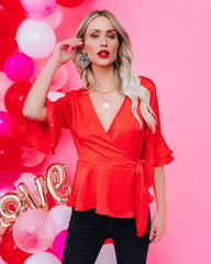 Allure Satin Ruffle Wrap Top - FINAL SALE DEE-001