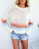 Amal Cotton Blend Striped Sweater - Ocean Sunset THRE-001