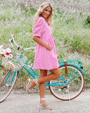 Amber Cotton Pocketed Puff Sleeve Dress - Cool Pink &MER-001