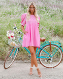 Amber Cotton Pocketed Puff Sleeve Dress - Cool Pink &MER-001