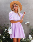 Amber Cotton Pocketed Puff Sleeve Dress - Lavender &MER-001