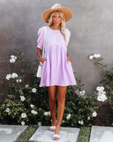 Amber Cotton Pocketed Puff Sleeve Dress - Lavender &MER-001