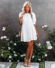 Amber Cotton Pocketed Puff Sleeve Dress - White &MER-001