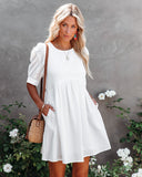 Amber Cotton Pocketed Puff Sleeve Dress - White