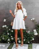 Amber Cotton Pocketed Puff Sleeve Dress - White &MER-001