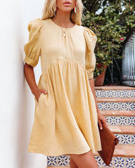 Amber Cotton Pocketed Puff Sleeve Dress - Yellow - FINAL SALE &MER-001