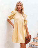 Amber Cotton Pocketed Puff Sleeve Dress - Yellow - FINAL SALE &MER-001