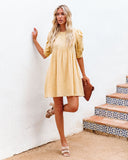 Amber Cotton Pocketed Puff Sleeve Dress - Yellow - FINAL SALE &MER-001