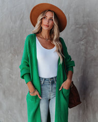 Amyah Pocketed Knit Duster Cardigan - Emerald AEOM-001