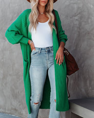 Amyah Pocketed Knit Duster Cardigan - Emerald AEOM-001