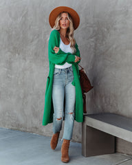 Amyah Pocketed Knit Duster Cardigan - Emerald AEOM-001