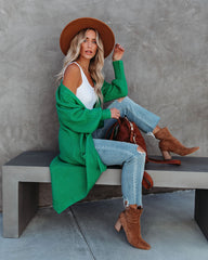 Amyah Pocketed Knit Duster Cardigan - Emerald AEOM-001